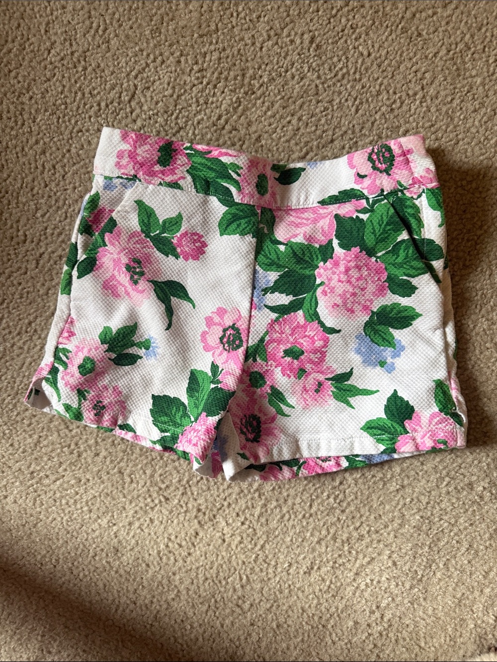 Janie and Jack Pink Floral & Green Leaf White Shorts